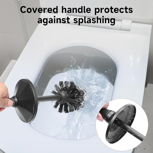 Image of Black Toilet Brush and Holder,Extra Long Handled Toilet Brush for Bathroom,Stainless Steel Heavy Duty Toilet Bowl Brush,Deep Cleaning Modern Toilet Cleaner Brush -Space Saving