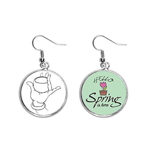 Pendientes de primavera con colgante de budismo y mano de linea de dibujo para mujer