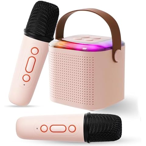 Mini Kids Karaoke Machine 2 Wireless Microphones Set Portable Bluetooth Speaker Disco Lights Ideal Christmas Birthday Gifts for 4 5 6 7 8 9 10 12+Year Old Girls Boys Cover