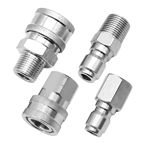 Hoypeyfiy 4Pcs 3/8 1/4 Inch Pressure Washer Coupler Set, NPT 3/8 1/4 Inch Quick Connect Fittings Male and Female Pressure Washer Adapter Kit Internal and External Threads for Pumps Ball Valves - Image 2
