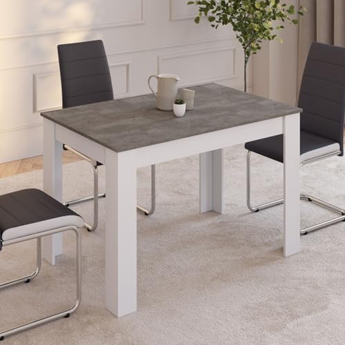 IDMarket - Rechteckiger Esstisch ROZY 4 Personen weiß Tischplatte Betoneffekt 110 cm
