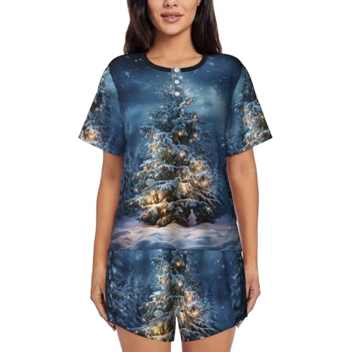 Pyjama femme sapin de Noël deux pièces doux pour vos soirées cocooning d'hiver