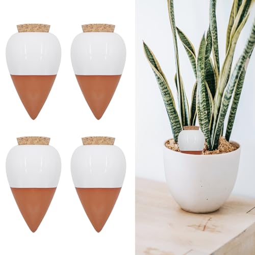 OZLMC Plant Watering Globes 4 Packï¼ŒTerracotta Self Watering Spikes (15cm Tall/8.3cm Diameter) - 10oz Slow Release Watering Pots for Indoor/Outdoor Plants, Holds 7-14 Days Watering System