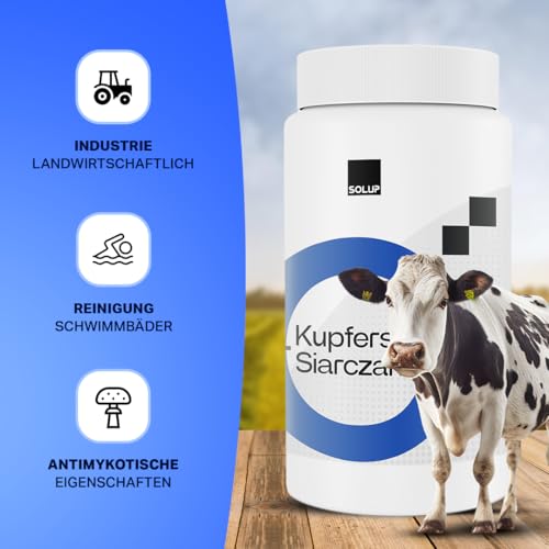 SOLUP Kupfersulfat Pentahydrat 1000g I CuSO4 * 5H2O Kupfervitriol I Kupfersulfat für Pool I Pferd I Kupfersulfat für Garten für Pool, Labor, Werkstatt, Kristallzucht I für Bäume Pulver (1 kg)