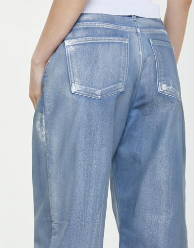 Women's High Waist Jeans Metallic Baggy Boyfriend Casual Pant Y2K Straight Leg Denim Pants2