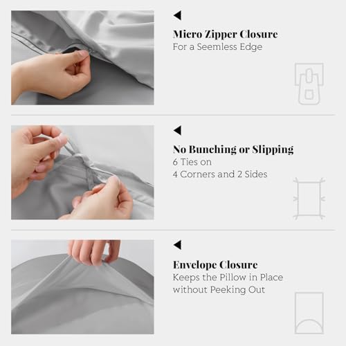 Twin/Twin XL Duvet Cover Set, 100% Viscose Derived from Bamboo, 2 Pieces, 1 Zipper Closure Duvet Cover (70"x90") and 1 Pillowcases (20"x30") Cooling & Silky Soft (Light Grey)