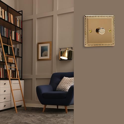 HG3 Varilight V-Dim (Standard) Series 1 Gang (Single), 1 or 2 Way, Push on/off, 400 Watt Rotary Dimmer, Classic Georgian Polished Brass Coated Finish - Image 3