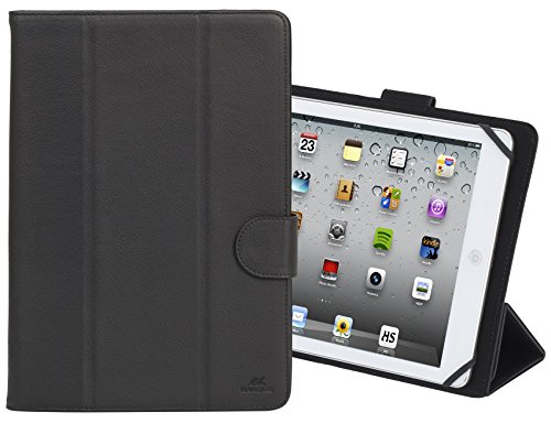 Rivacase 3137 Universal 10 Inch Tablet Cover Case with Camera Access, Smart, Protective, Black Vegan Leather