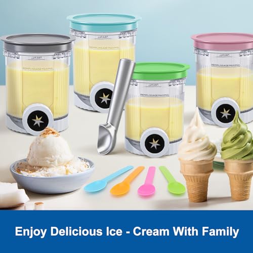 Image of Creami Pints and Lids for Ninja Swirl, 4 pack Creamy Icecream Containers Cups Jars Tubs Canisters Smoothie Pot Compatible with NC700 Series Creamer Ice Cream Cones Machine Soft Serve Maker Accessories
