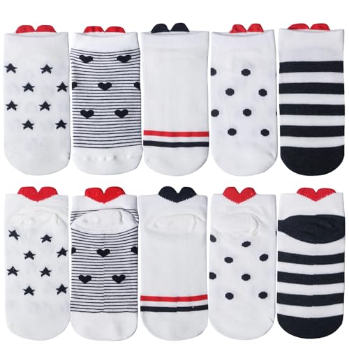 Chalier Cozy Lot de 10 paires de chaussettes en coton pour femme - Motif cœur - Multicolore(taille unique/Noir et blanc)