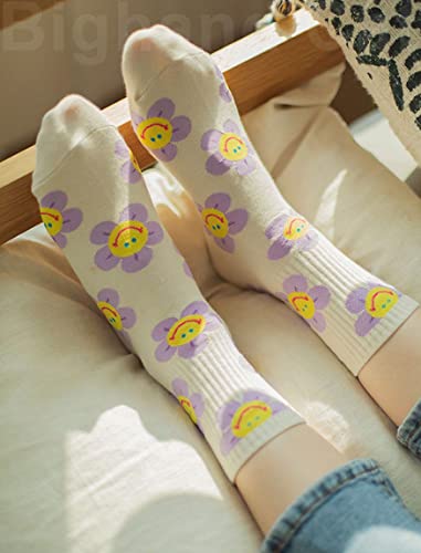 Iig 3-6 Pairs Womens Cute Animal Patterned Funny Novelty Cotton Crew Socks (Flower 2-5 Pairs) #TOP4