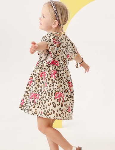 Toddler Girl Dress with Bow Hair Tie Ruffle Shortsleeve Dresses Cute Gilrs Summer Outfit2