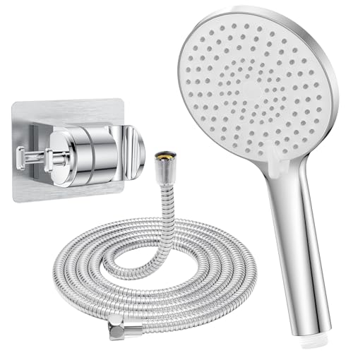 YEAUPE PRO Kit de douche et support de tuyau, douchette à main avec tuyau de 1,6 m, 3 types de jet, grand pommeau de douche rond (Φ120 mm), haute pression, pommeau de douche universel, chromé