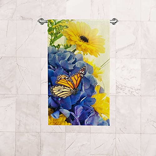 Hand Towels Face Towels Set Of 2 Summer Yellow Blue Butterfly Flowers Soft Comfortable Polyester Microfiber Fast Water Absorbent Towels For Bathroom Kitchen 30X15 Inch #TOP5