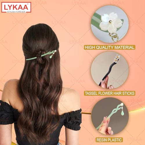 Image of 2 Pcs Hair Accessories Juda Pin Stylish Wooden & Resin Hair Sticks for Women Hair Chopsticks Hairpin for Buns Hair Accessories for Women Best Gift for Wife Mother & Sister | Pack of 2 (Green & Black)