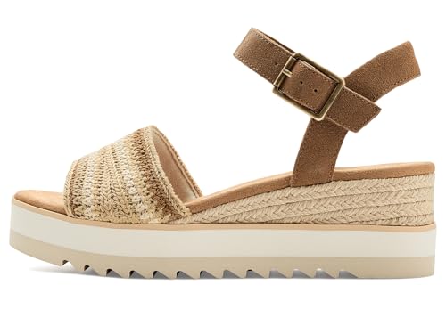 Image of TOMS Women's Diana Wedge Heel Sandal, Leather Upper, Rope-Wrapped Midsole, Adjustable Strap, Buckle, OrthoLite Insole