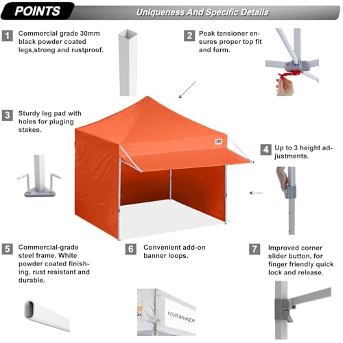 Image of ABCCANOPY 10x10 Commercial Pop up Canopy Tent with Awning Sidewall,Orange