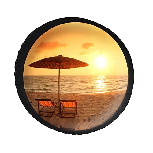Phelika Sedia da spiaggia sulla spiaggia con tramonto copertura per ruota di scorta in pelle PVC, protezione per ruote resistente alle intemperie, universale, antipolvere, per rimorchi, camper, SUV,
