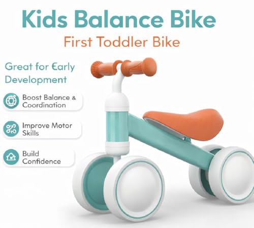Image of EXVITO Kids Balance Bike for Toddlers 1-3 Years, No Pedal Training Bicycle, 4 Wheel Toddler Bike, First Baby Balance Ride-On Toy, Adjustable Seat, Stable & Safe Indoor Outdoor Riding Toy