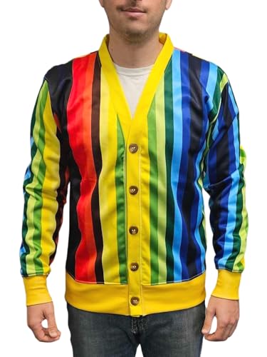 Al Czervik Rainbow Striped Cardigan Sweater - Golf Comedy 80s Movie Golfer Gift Rodney Costume - Vertical Stripes Multicolor