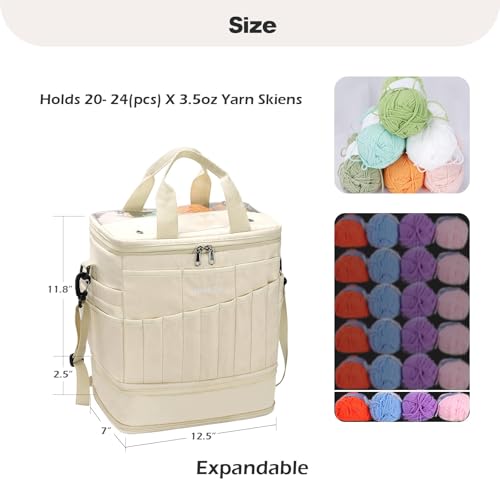 Image of Expandable Crochet Bag,Anti-Tangle Yarn Storage Organizer, Durable Knitting Project Bags for Crocheting Accessories, Portable Travel Yarn Bag for Knitters & Crocheters.ldeal Gift for Women(khaki)
