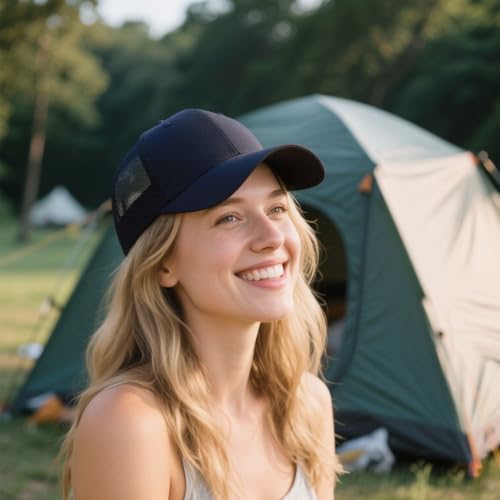 Image of 2-Pack Breathable Mesh Snapback Trucker Hats, Adjustable Baseball Caps for Men Women, Cotton-Poly Twill Outdoor