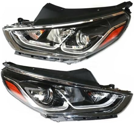 Front Headlight For 2018 2019 Hyundai Sonata Halogen Headlights 92101-C2500, 92101C2500 Chrome Housing Headlamp Direct Replacement (Left Side + Right Side)
