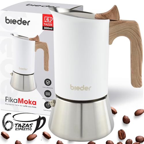 bieder – Cafetera italiana para inducción 6 tazas (300 ml) - Acero Inoxidable reforzado de alta...