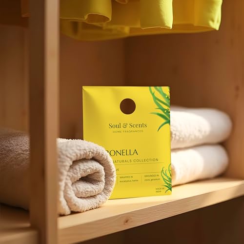 Image of Soul & Scents Citronella Fragrance Sachet | Uplifting Blend of Lemon, Citronella & Herbs | Long-Lasting Air Freshener for Car, Wardrobe, Kitchen, and Travel Bag | Pack of 3-20gm Each