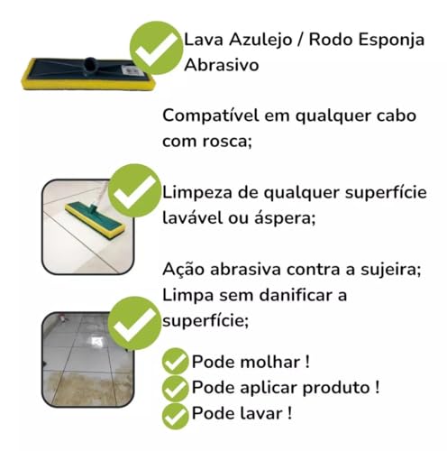 Kit com 4 Rodo Abrasivo com Esponja para Limpeza de Pisos e Azulejos