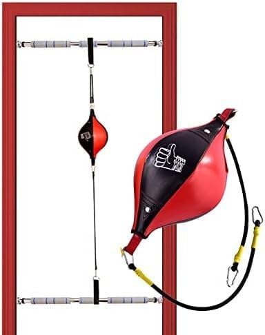 Speed Bag for Boxing, Home Double End Speed Bag Leather, AdjustableBoxing Bag for Adults Men Women Kids, Red Black Hanging Reflex Bag