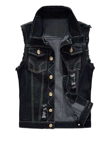 Image of Idopy Men`s American Flag Retro Ripped Denim Jeans Vest Sleeveless Jacket