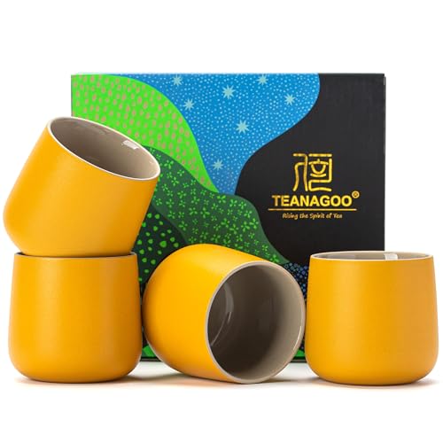 Image of TEANAGOO Japanese Tea Cup, 7.2Oz / 205 ml,Yellow, H18, 4 Pcs /box, Japansese Cups,Chinese Tea Cups, Occupied Japan Tea Cups