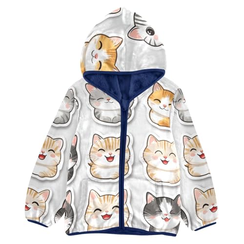 Cute Cats Stickers Girls Fleece Jacket Girls Fall Jacket Girls Zip Up Hoodie Girls Sherpa Jacket 2-10T