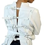 H1E-SIX BDSM Leather Straight jacket,Restraint Heavy Duty Fetish Clubwear Adjustable Strap Body Bondage Harness Jacket (L, White)