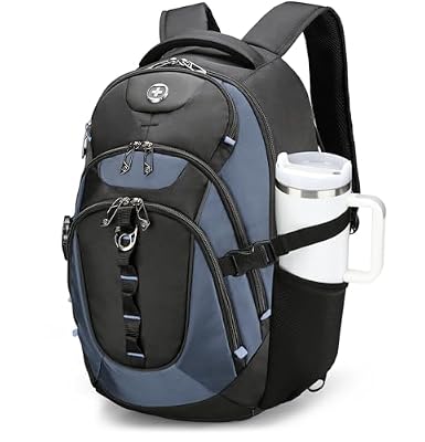 Swissdigital Design Laptop Backpack with USB Charging Port, Travel Backpack Fits 15.6 inches Computer, 31L College School Backpack for Men, Haze Blue/Black | SD803-16