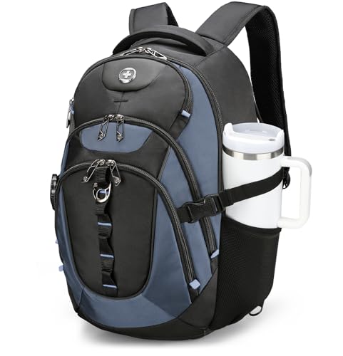 Swissdigital Design Laptop Backpack with USB Charging Port, Travel Backpack Fits 15.6 inches Computer, 31L College School Backpack for Men, Haze Blue/Black | SD803-16