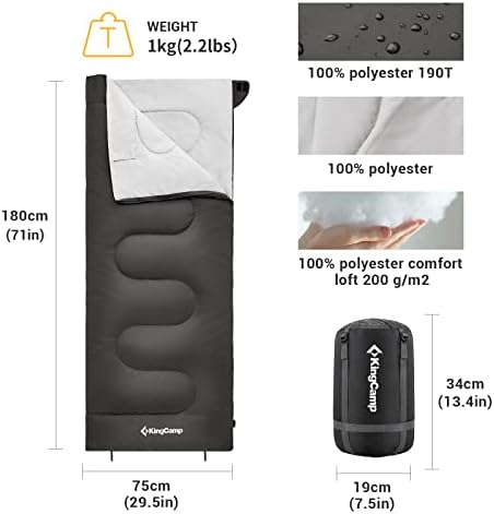 KingCamp Oxygen Sleeping Bags for Camping 3 Season Lightweight, Sleeping Bag Winter Ultralight 1kg, Sleeping Bag for Adults Joinable sleeping bag for children for Outdoor Camping Hiking in 6 Colors