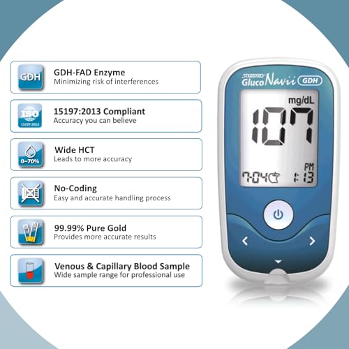 Image of Standard GlucoNavii GDH Blood Sugar Monitor - Complete Diabetes Testing Kit with Glucose Monitor, 100 Test Strips, 100 Safety Lancets & Case - Code-Free Blood Glucose Monitors for Accurate Diabetic Monitoring (GlucoNavii mmol /L + 100 (BSL + Strips))
