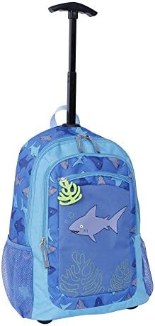 Kid and Toddler Boy Rolling Blue Shark Luggage Backpack Bookbag for Travel and School
