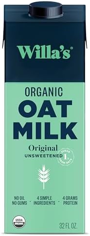 Willa's Organic Oat Milk, Unsweetened Original, No oil, No gums, 32oz, 1 Pk