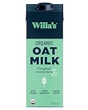 Willa's Organic Oat Milk - Unsweetened Original Oatmilk, Non-GMO, Shelf Stable, Low Sugar, Non-Dairy Milk, Made from Whole Grain Oats, No Oil, No Gums, 32 Oz - Pack of 1