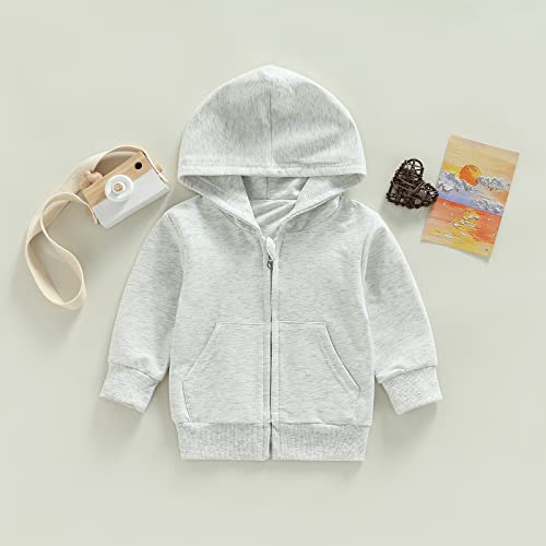 Aeemcem Toddler Baby Boy Girl Zip Up Hoodies Solid Color Casual Long Sleeve Hooded Sweatshirts Jacket With Pocket (A Gray, 18-24 Months) #TOP1