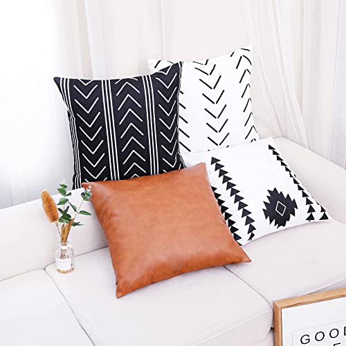 Lydtick 6 Pack Boho Throw Pillow Covers 18 X 18 Inch, Decorative Farmhouse Pillow Covers Faux Leather Modern Geometric Pillowcases For Couch, Bed, Home Décor #TOP4