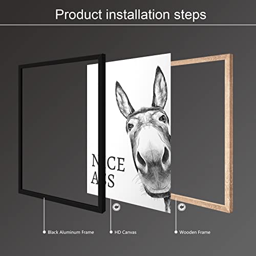 Bixiadecor Aluminum Framed Art Black White Donkey Animal Canvas Wall Art Funny Quotes Aesthetic Posters Modern Western Humor Cute Prints Paintings Bathroom Wall Decor Toilet 12X16In #TOP2