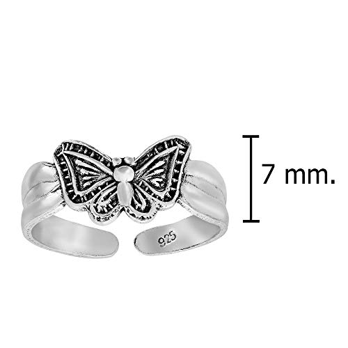 Aeravida Lively Wonder Butterfly Detailed .925 Sterling Silver Pinky Or Toe Ring | Adjustable Toe Rings | Butterfly Pink Ring | Pure Silver Toe Rings For Women #TOP3