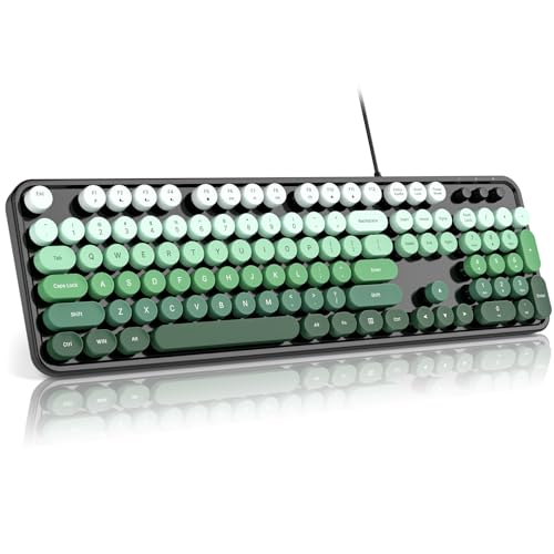 Image of MOFII Computer Keyboard Wired,Round Key Retro Typewriter Keyboard Full Size | USB Plug and Play, for Laptop, PC, Desktop, Windows (Black Green Gradient Color)
