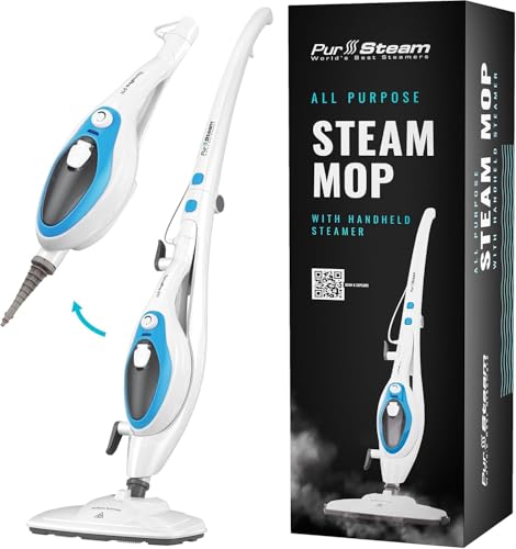 PurSteam 10-in-1 Steam Mop Multipurpose Floor Cleaner for Hardwood, Tile, Laminate & Carpet | Electric Mop with Detachable Handheld Steamer