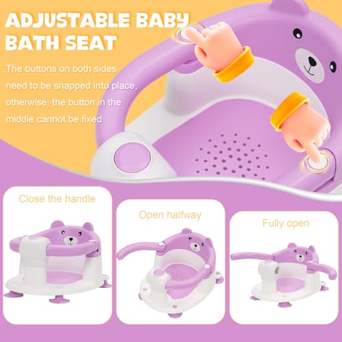 Badewannensitz Baby ab 6-24 monate Badesitz Baby mit 4 Starken Saugnäpfen Ergonomisch Rückenlehne und 360° Rundumschutz Rutschfeste Sicherer Duschsitz Geschenke für Kleinkinder und Neugeborene Violett