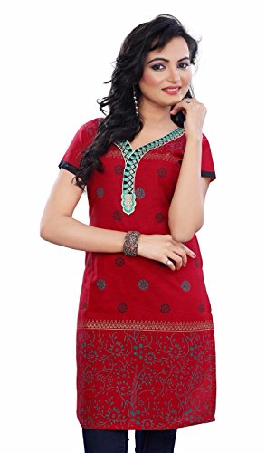 TrendyFashionMall Designer Collection of Cotton Kurti Tunic Tops with Colorful Silk Embroidery